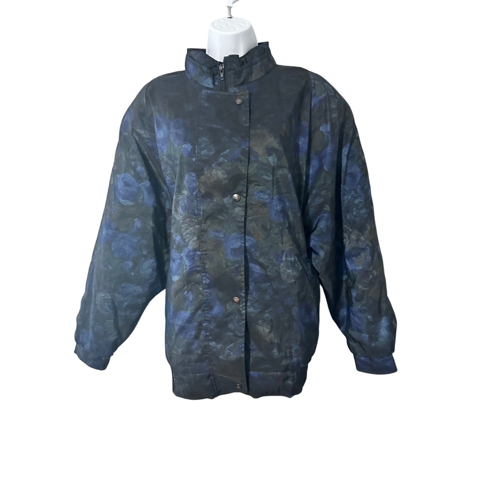Aeros by Kristen Blake Vintage Watercolor Rose Floral Print Bomber Jacket Size L